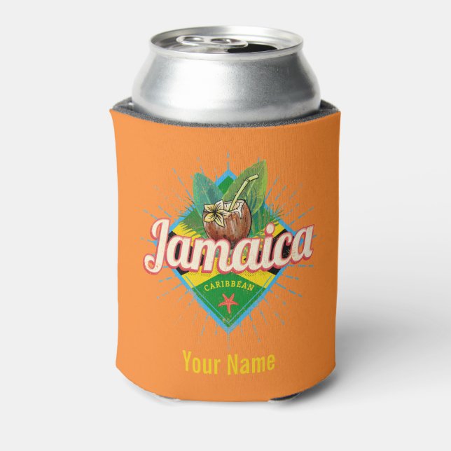 Jamaica caribbean retro flag vacation vintage can cooler (Can Back)