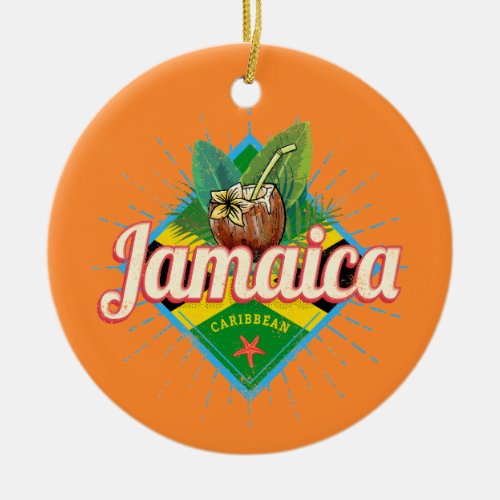 Jamaica caribbean retro flag vacation vintage ceramic ornament
