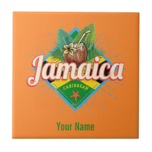 Jamaica caribbean retro flag vacation vintage ceramic tile