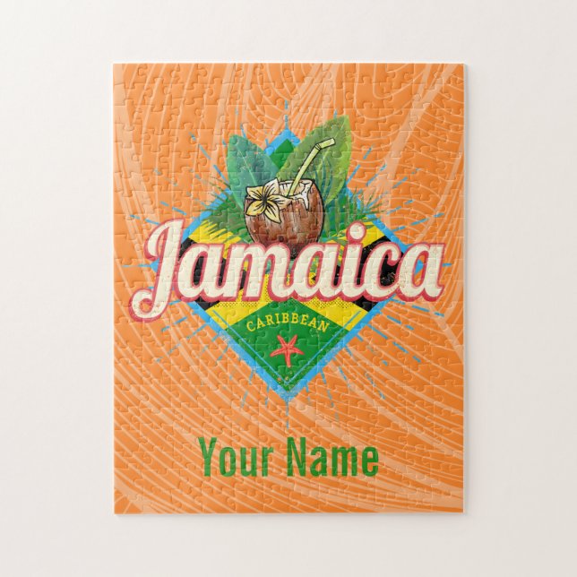 Jamaica caribbean retro flag vacation vintage jigsaw puzzle (Vertical)