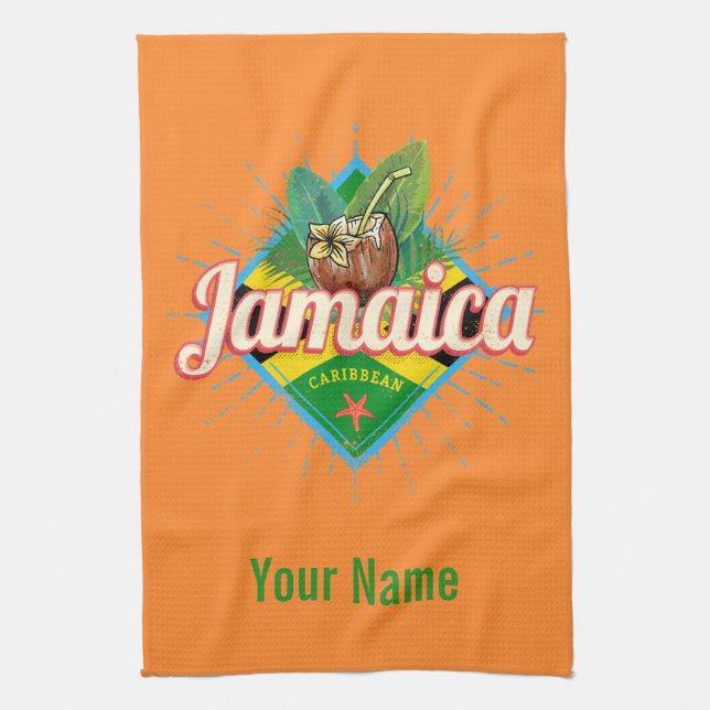 Jamaica caribbean retro flag vacation vintage kitchen towel (Vertical)