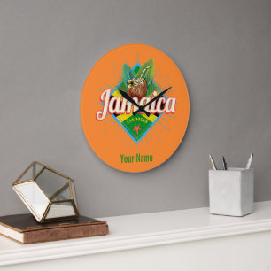 Jamaica caribbean retro flag vacation vintage large clock