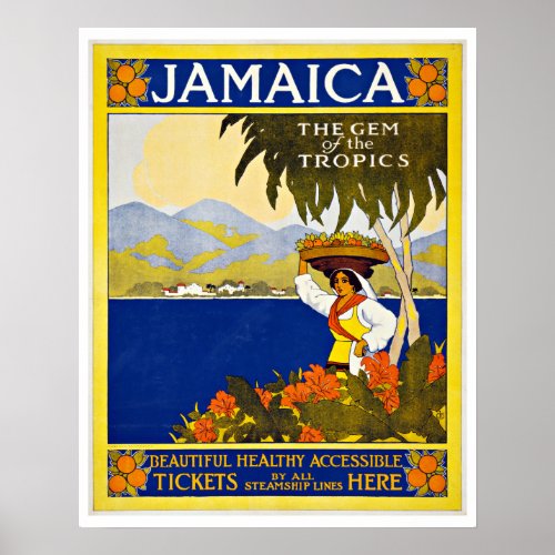 Jamaica Caribbean Sea Vintage Travel Poster