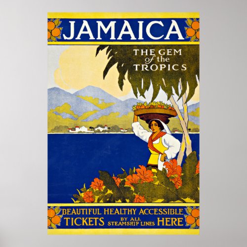 Jamaica Caribbean Sea Vintage Travel Poster