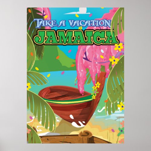 Jamaica cartoon travel poster