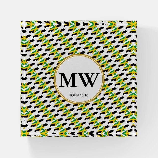 JAMAICA Christian John 10:10 Monogram Paperweight (Front)