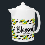 JAMAICA Christian Scripture Blessed MEDIUM Teapot<br><div class="desc">Be proud of your JAMAICA heritage AND your Christian faith, whilst drinking your favourite hot beverage. Map outline of JAMAICA, in a diagonal tiled pattern, with Scripture reference Ephesians 1:3 (Blessed with every spiritual blessing) . The text is fully customisable, so you can personalise with your own favourite Scripture reference...</div>