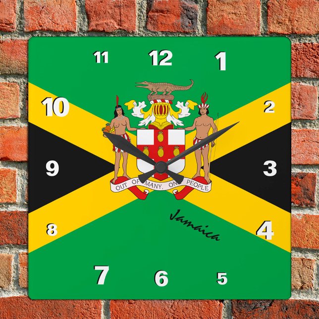 Jamaica Clock, patriotic home, Jamaican Flag Square Wall Clock (Creator Uploaded)