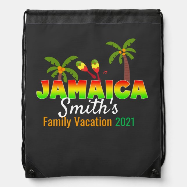 Jamaica Colorful Custom Matching Group Vacation Drawstring Bag (Front)