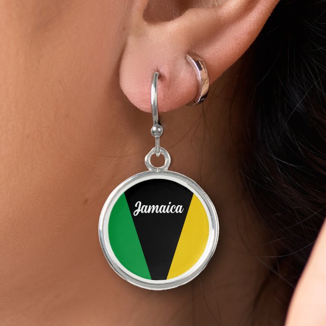 Jamaica Colors Green Black & Gold Jamaican Earrings (jamaica round silver drop earrings)
