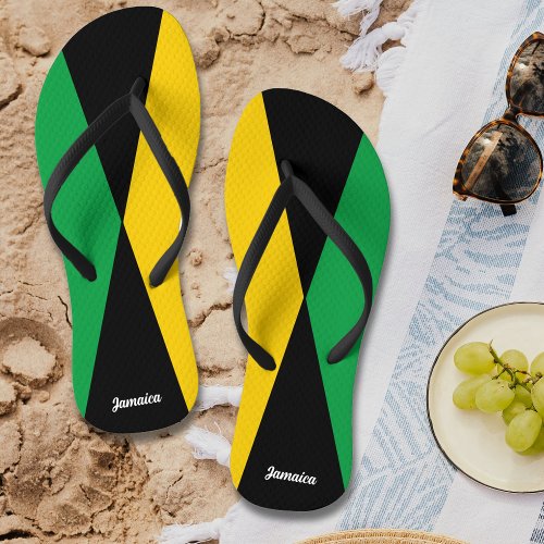 Jamaica Colors Green Black  Gold Jamaican Flip Flops