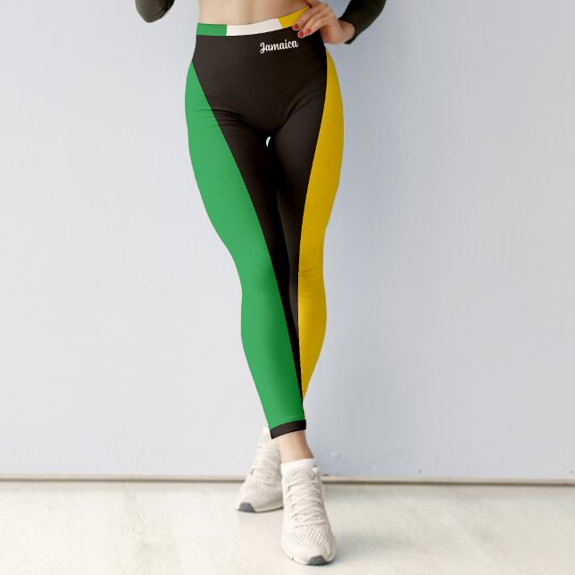 Jamaica Colors Green Black & Gold Jamaican Sports Leggings (Jamaica Colors Green Black & Gold Jamaican Sports Leggings)