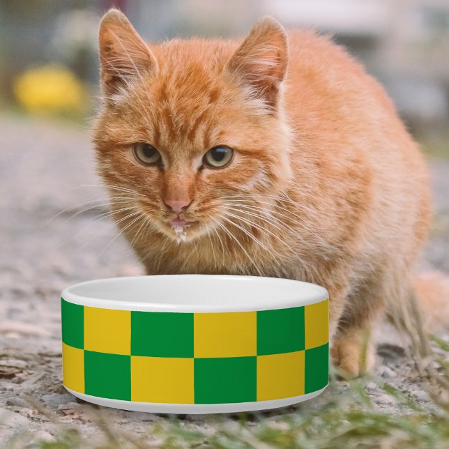 Jamaica Colors Green Gold Square Jamaican Pattern Bowl (Jamaica Colors Green Gold Square Jamaican Pattern Bowl (orange cat))