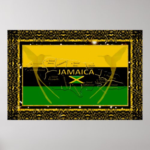 Jamaica Colors Parishes Humming Bird Poster