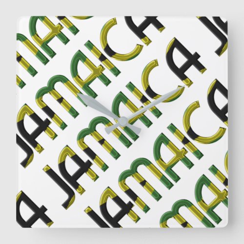 Jamaica Country Jamaican Flag Colors Typography Square Wall Clock