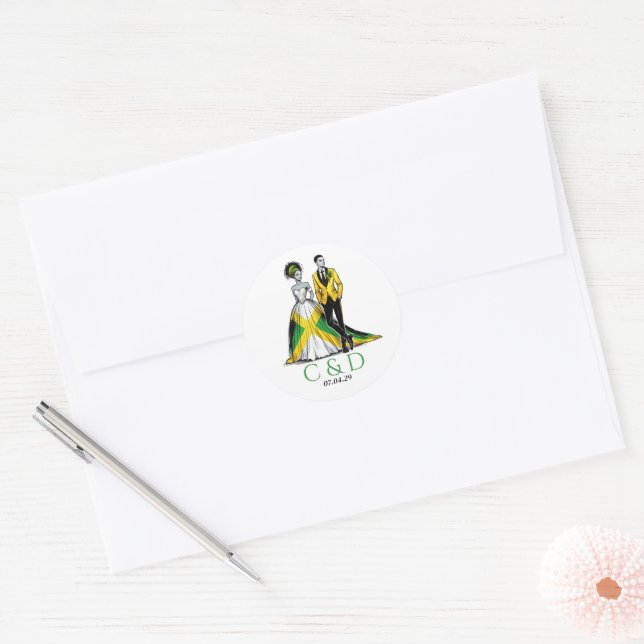 Jamaica Couple Wedding Classic Round Sticker (Envelope)