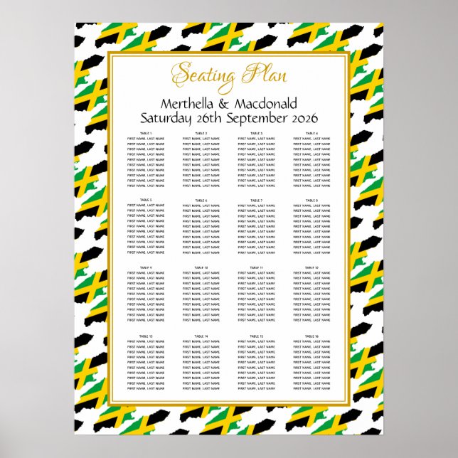 JAMAICA Custom Wedding Reception 160 Seating Plan Poster (Front)
