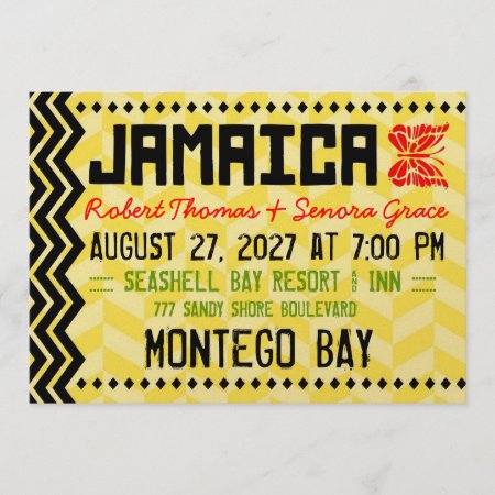 Jamaica Destination Invitation Metallic Gold