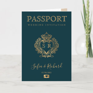 Jamaica Destination Wedding Passport Gold Crest Invitation