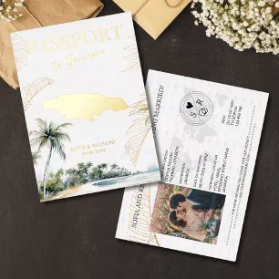 Jamaica Destination Wedding Passport Gold Foil Invitation