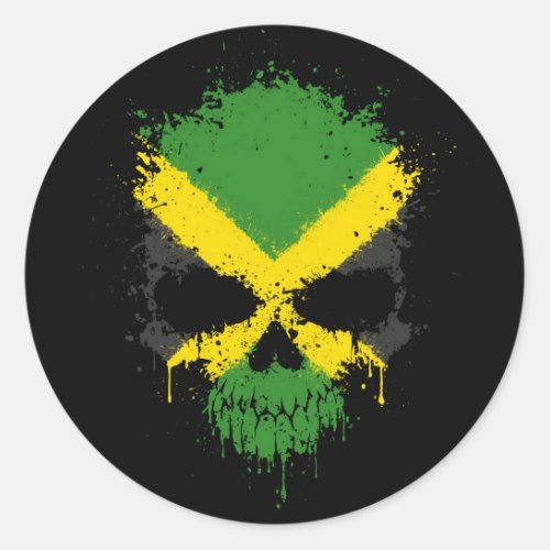 Jamaica Dripping Splatter Skull Classic Round Sticker