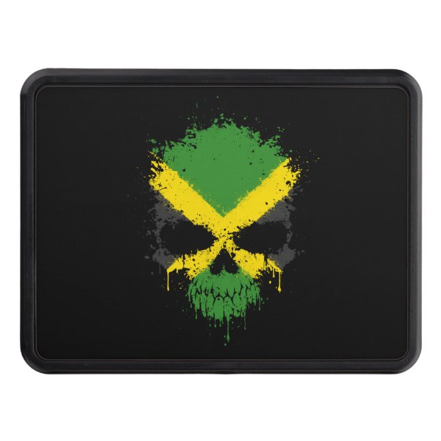 Jamaica Dripping Splatter Skull Trailer Hitch Cover (Front)