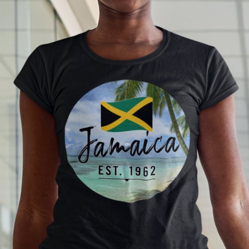 Jamaica Est 1962 Beach With Jamaica Flag Art T_Shirt