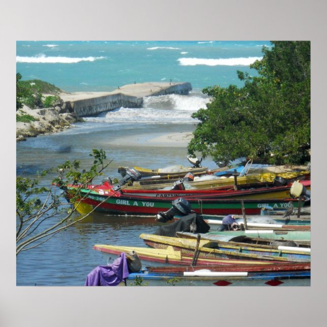Jamaica Fishing Boats Negril River Photograph Poster (Front)