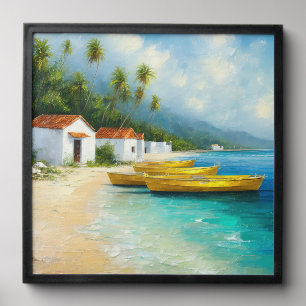 Jamaica fishing huts on sea shore peel and stick photo tile