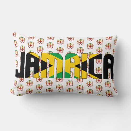 Jamaica Flag and Coat of Arms Patriotic Lumbar Pillow