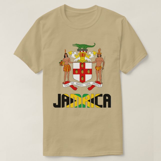 Jamaica Flag and Coat Of Arms Patriotic T-Shirt (Design Front)