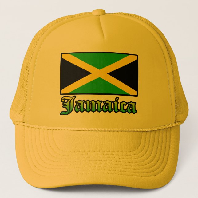 Jamaica Flag, Black, Green and Yellow Trucker Hat (Front)