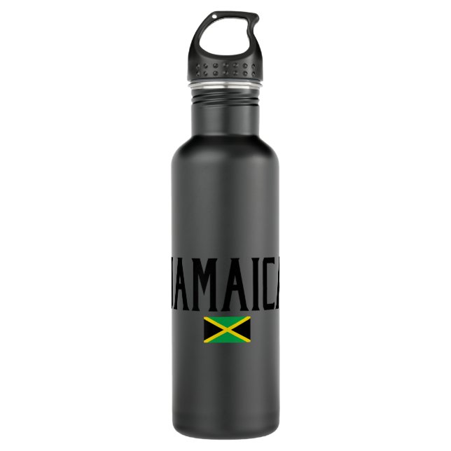 Jamaica Flag Black Text  Stainless Steel Water Bottle (Front)