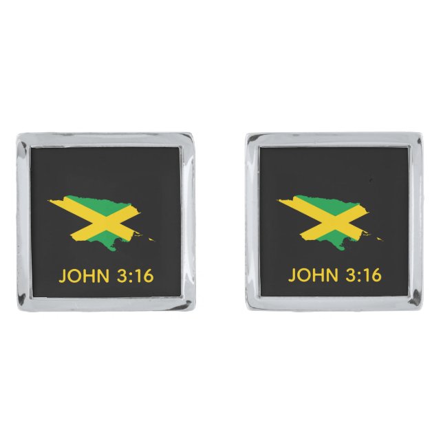 JAMAICA Flag | Christian | John 3:16 Black Cufflinks (Front)