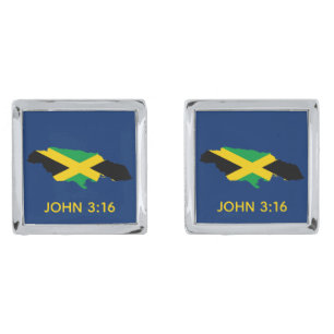 JAMAICA Flag Christian John 3:16 Scripture BLUE Cufflinks