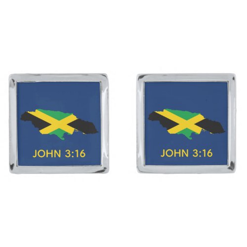 JAMAICA Flag Christian John 316 Scripture BLUE Cufflinks