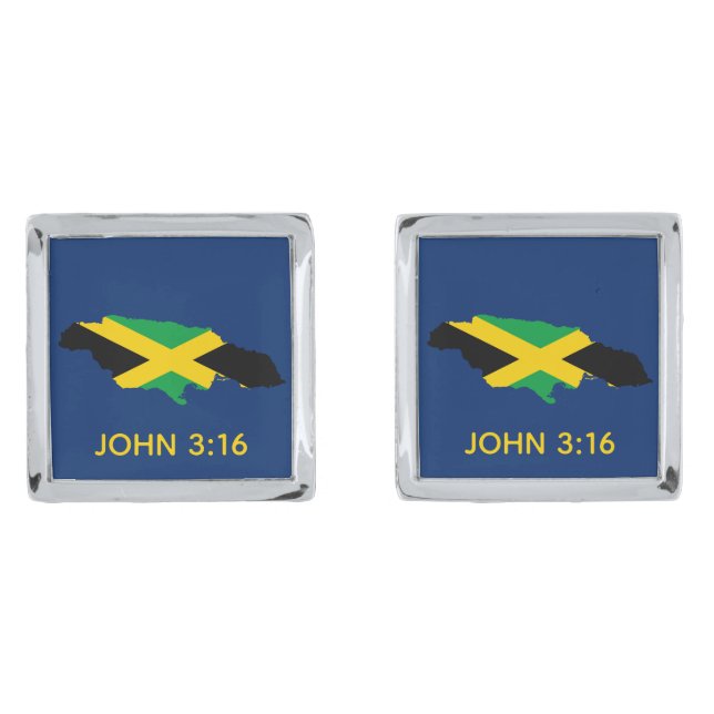 JAMAICA Flag Christian John 3:16 Scripture BLUE Cufflinks (Front)