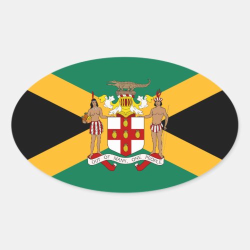 Jamaica Flag Coat of Arms Oval Sticker