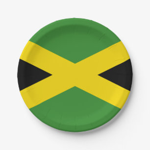 Jamaica Flag Green Black Yellow Caribbean Pride Paper Plates