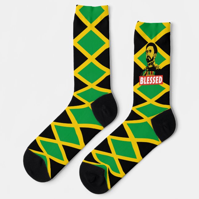 Jamaica Flag Jah Rastafari Blessed Love Socks (Left)