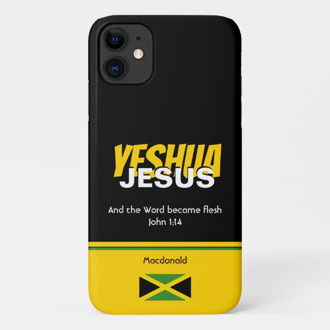 Jamaica Flag JESUS YESHUA Scripture Personalized Case-Mate iPhone Case (Back)