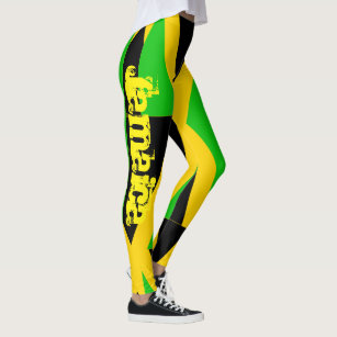 Jamaica Leggings, Green Black Yellow Jamaican Flag Leggings