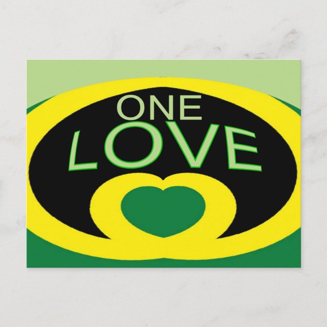 Jamaica flag one love heart design postcard (Front)