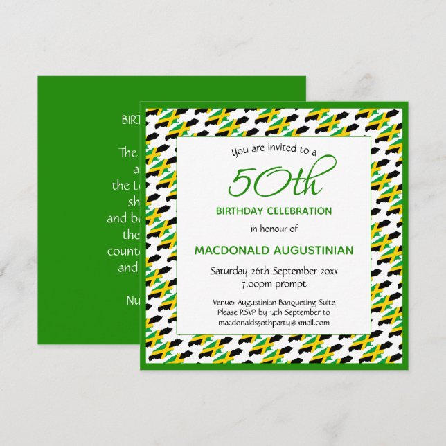 JAMAICA FLAG Patriotic Personalized 50th Birthday Invitation (Front/Back)