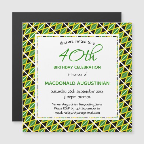 JAMAICA FLAG Personalized 40th Birthday Magnetic Invitation
