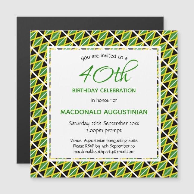 JAMAICA FLAG Personalized 40th Birthday Magnetic Invitation (Front/Back)