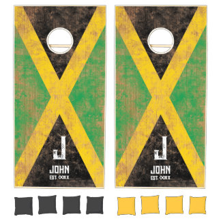 Jamaica Flag Personalized Name Monogram Wood Cornhole Set