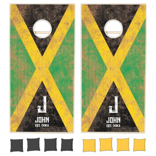 Jamaica Flag Personalized Name Monogram Wood Cornhole Set