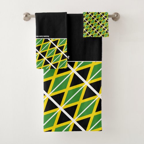 JAMAICA FLAG Personalized Scripture Jamaican BLACK Bath Towel Set