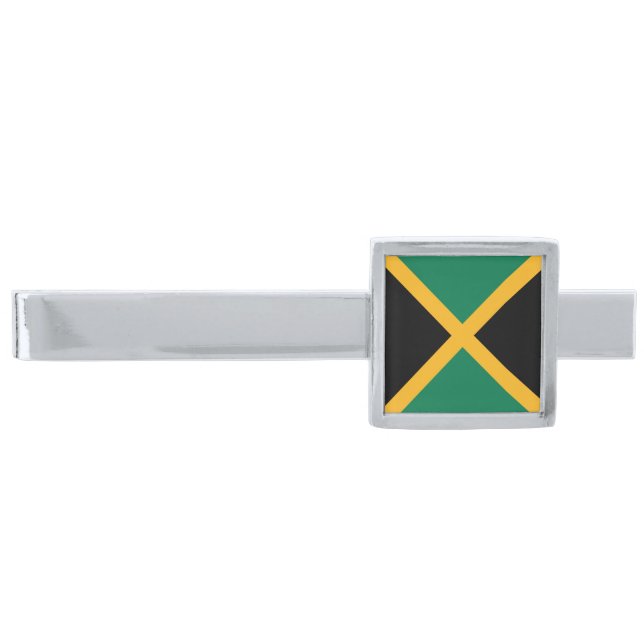 Jamaica Flag Silver Finish Tie Bar (Front)